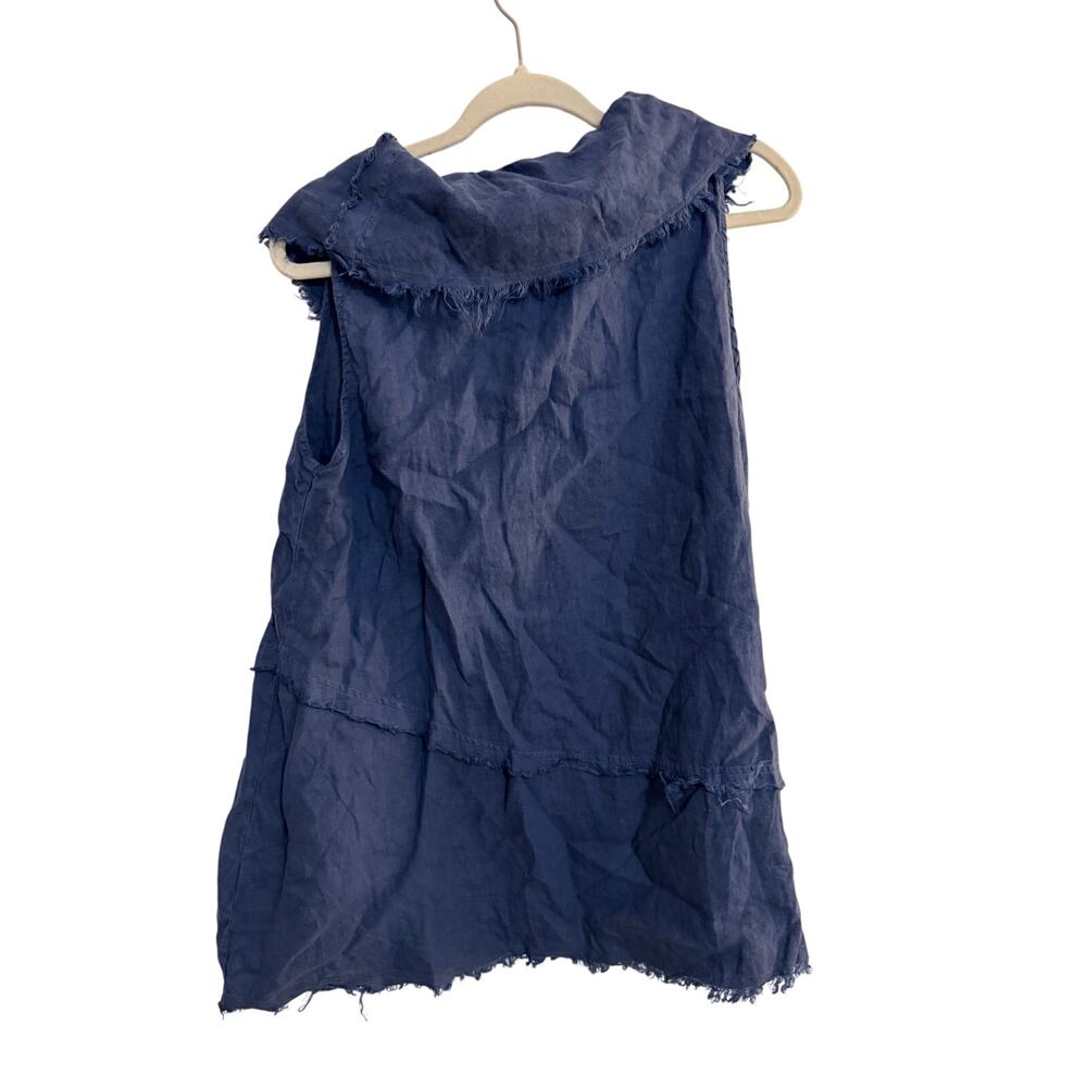 Camille & Co Sz S Oversized Blue 100% Pre-shrunk Linen Lagenlook Raw Seam Tunic - Picture 3 of 8